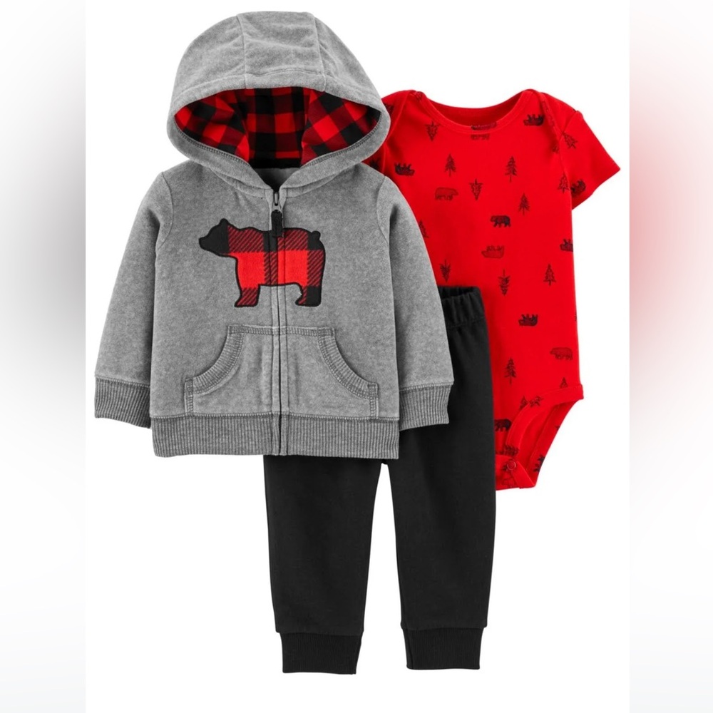NEW Carters Boys 18 Months Bear Microfleece 3-Piece Cardigan Christmas Set